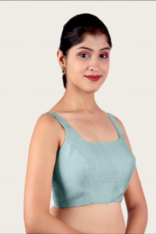 Teal Blue Sleeveless Padded Saree Blouse