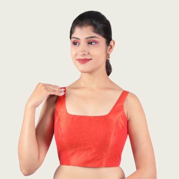 Red Sleeveless Padded Saree Blouse - Image 4