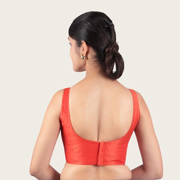Red Sleeveless Padded Saree Blouse - Image 2