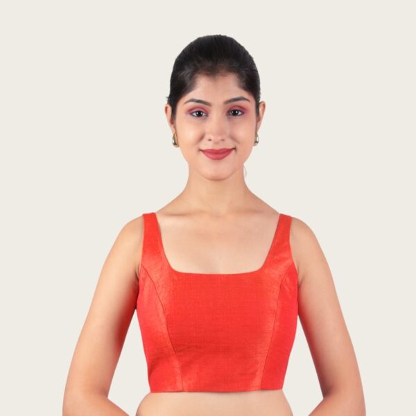 Red Sleeveless Padded Saree Blouse - Image 3
