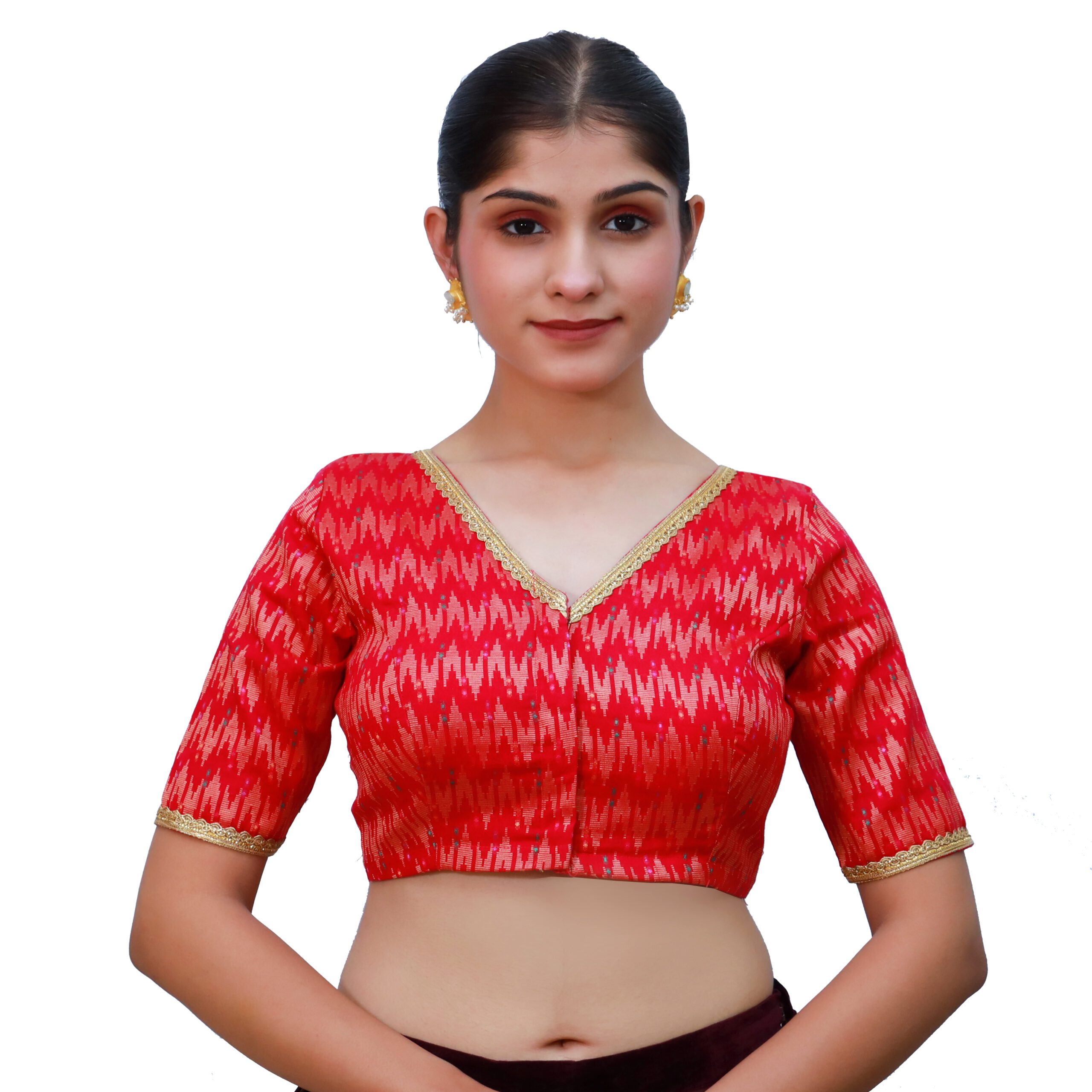 1-1-scaled-1.jpg Striking Red V-Neck Cotton Blouse - Image 1