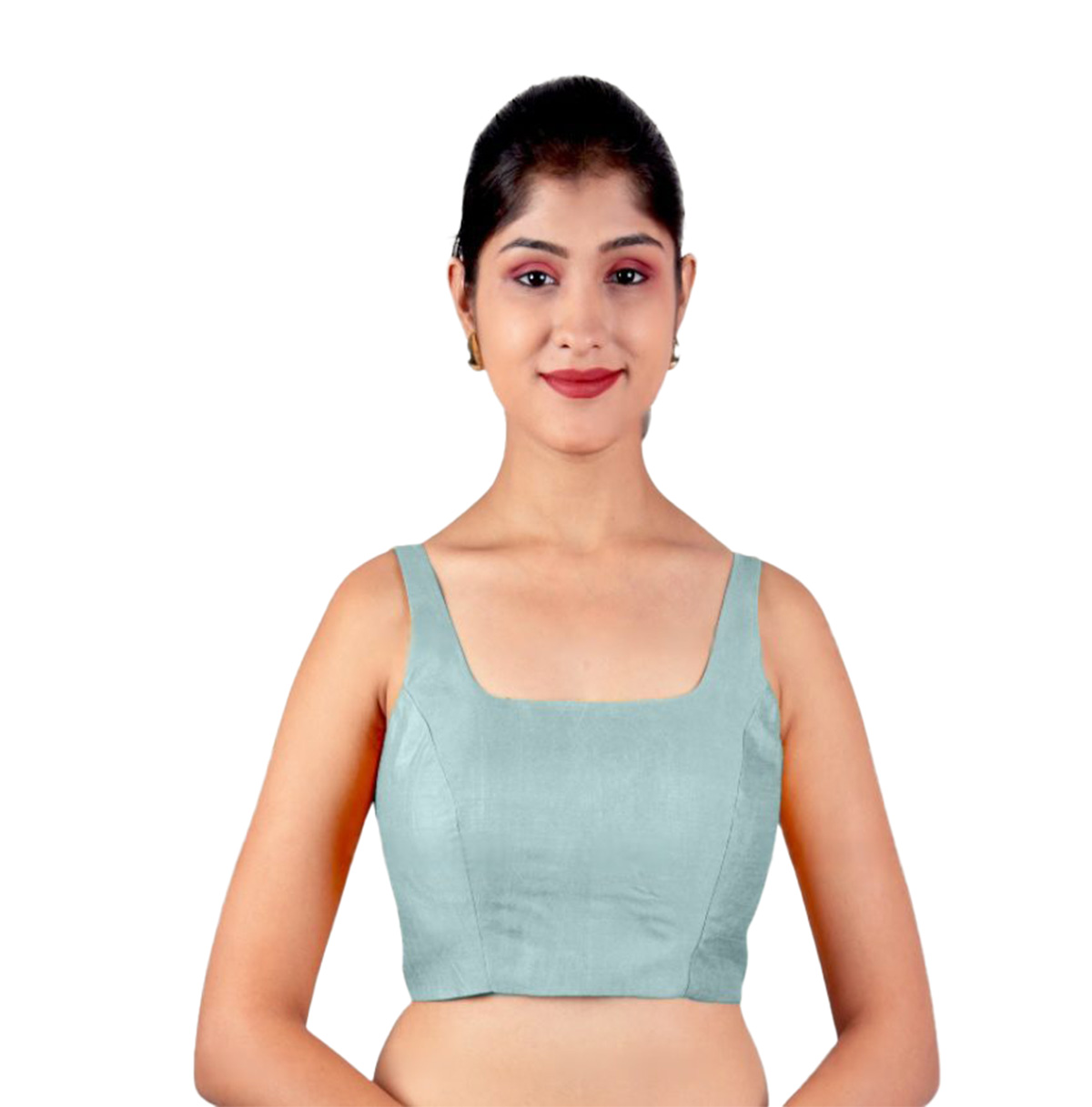 1023-3.jpg Bangalori Silk Teal Blue Sleeveless Padded Saree Blouse - Image 1