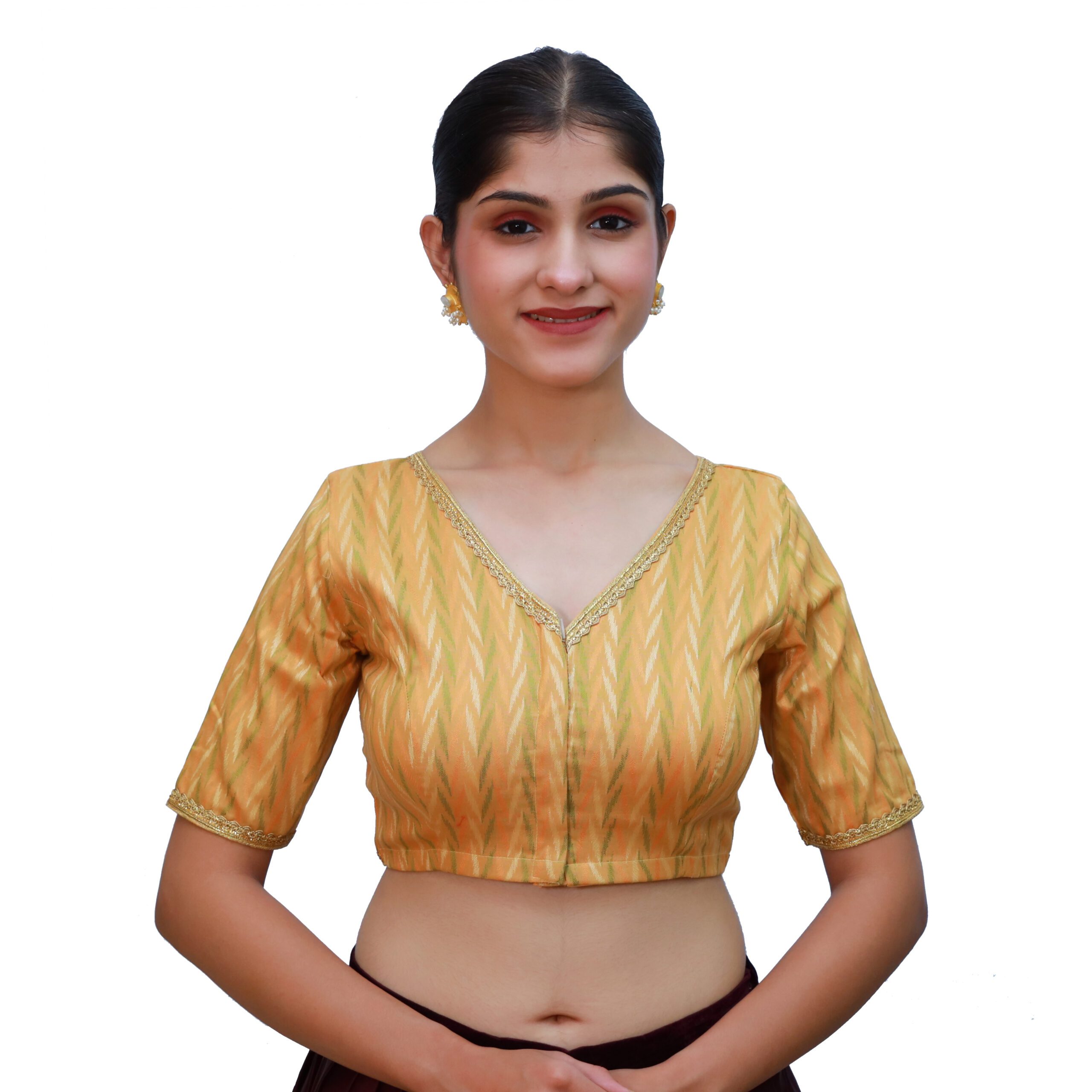 13-1-scaled-1.jpg Chic Mustard Cotton V-Neck Blouse - Image 1