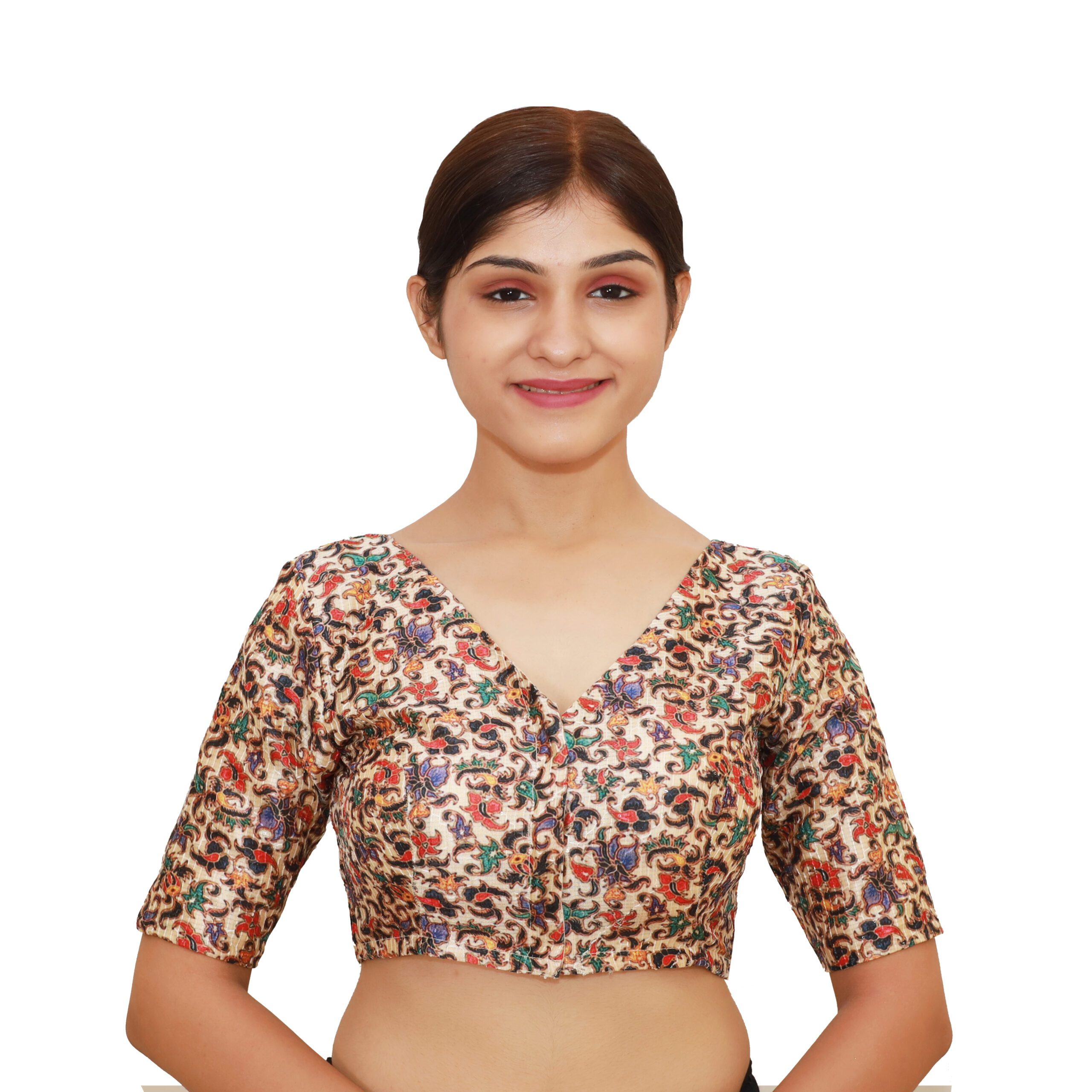 22-2-scaled-1.jpg Elegant Multi-Print V-Neck Blouse | Embroidered Saree Blouse - Image 1