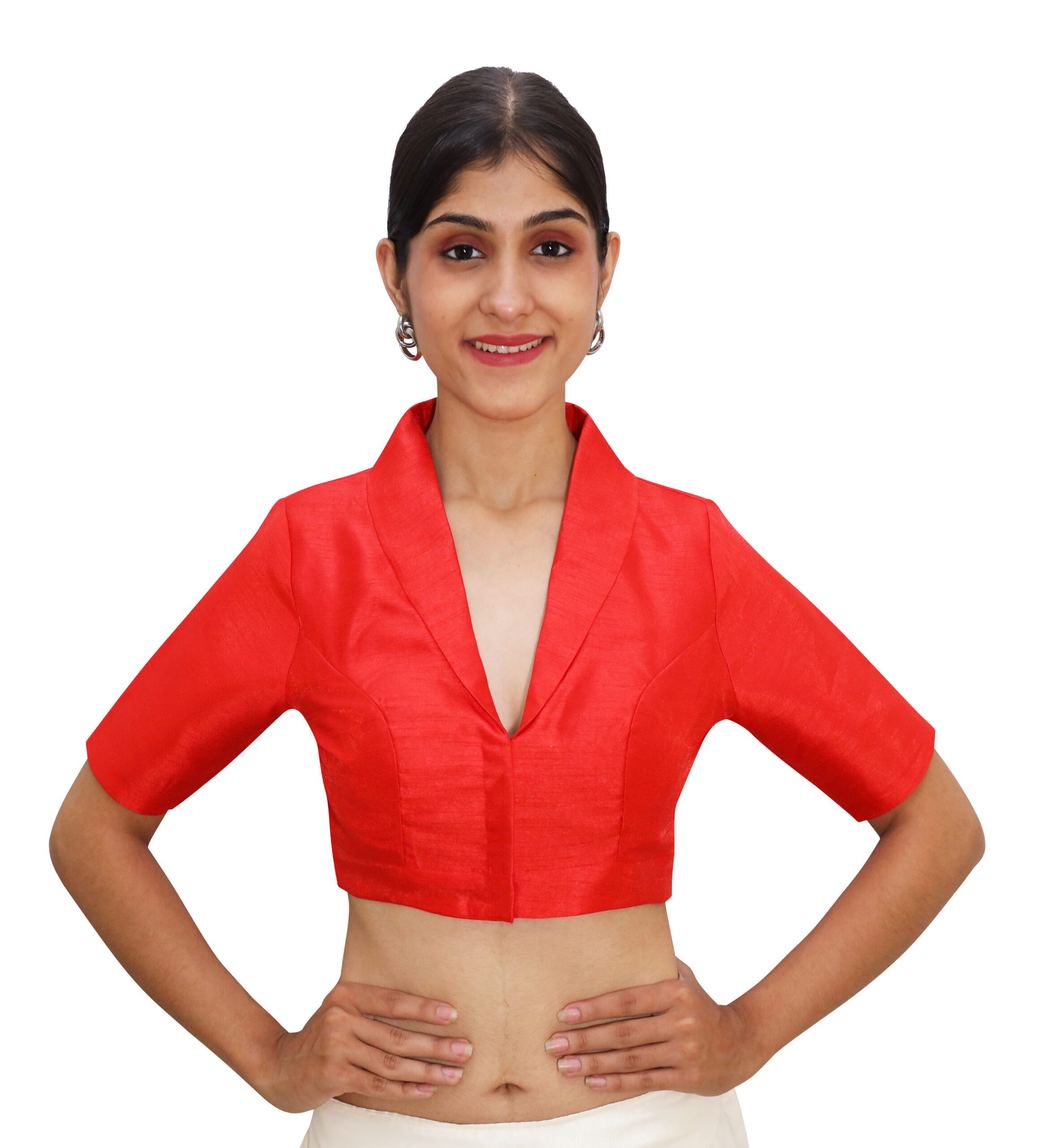 33-scaled-1.jpg Bold Red Collar Neck Blouse | Padded Silk Saree Blouse - Image 1
