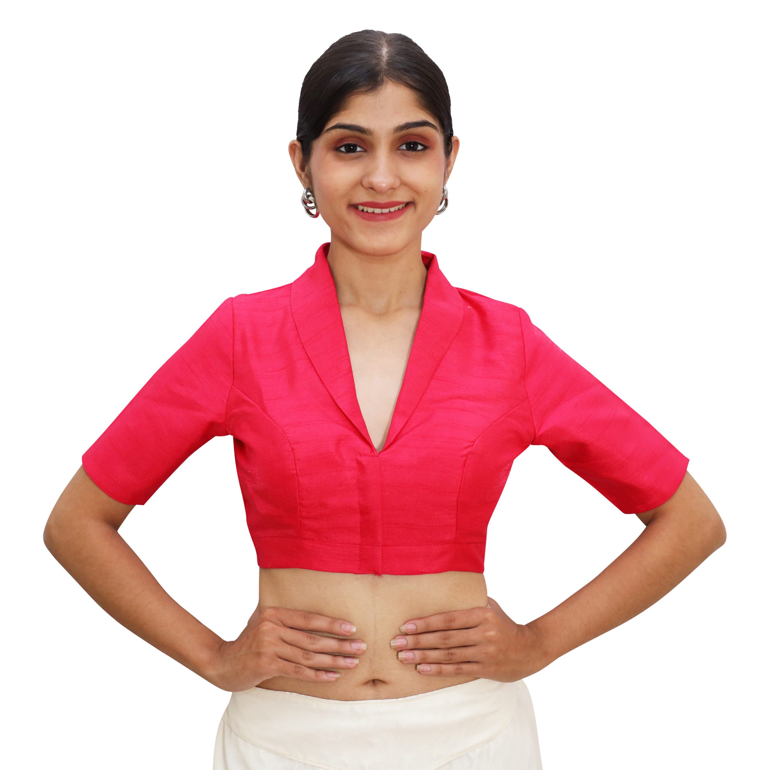 45-scaled-1.jpg Elegant Rani Pink Collar Neck Blouse | Padded Silk Saree Blouse - Image 1