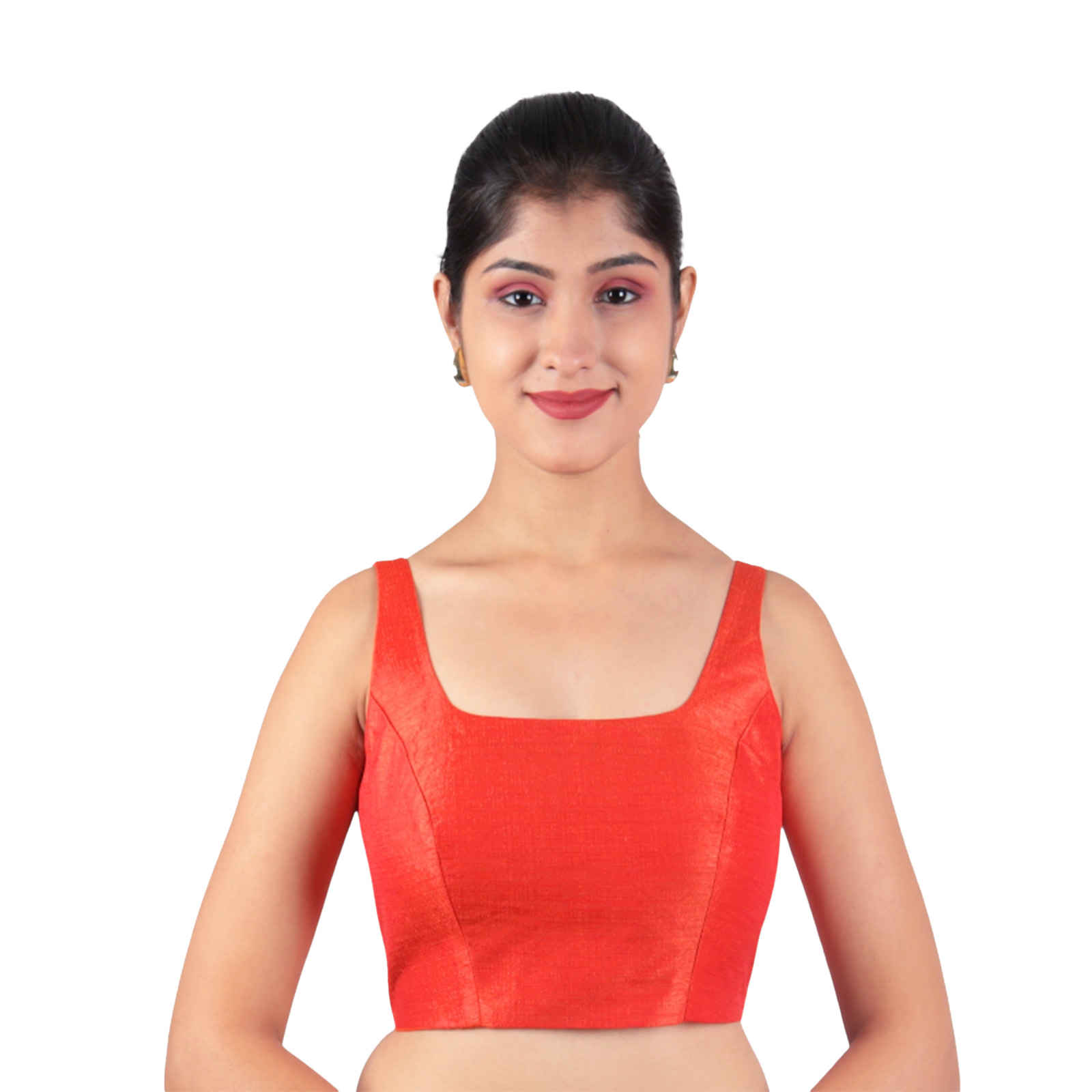 Red-Sleevless-Blouse-1.jpg Bangalori Silk Red Sleeveless Padded Saree Blouse Buy Now - Image 1