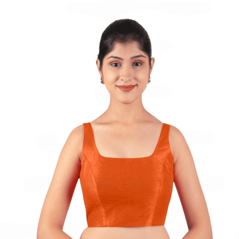 orange-2.png Bangalori Silk Orange Sleeveless Padded Saree Blouse - Image 1